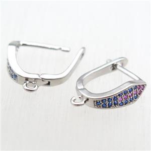 copper Latchback Earrings paved zircon with loop, platinum plated, approx 12-16mm [FN11224]