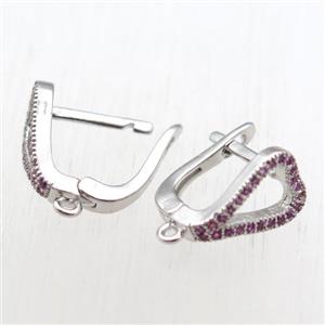copper Latchback Earrings paved zircon with loop, platinum plated, approx 12-14mm [FN11230]