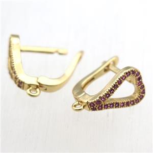 copper Latchback Earrings paved zircon with loop, gold plated, approx 12-14mm [FN11231]