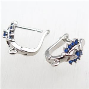copper Latchback Earrings hook paved zircon with loop, platinum plated, approx 12-16mm [FN11232]