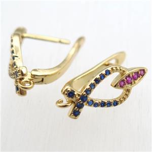 copper Latchback Earrings paved zircon with loop, gold plated, approx 12-18mm [FN11239]