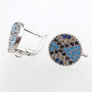 copper Latchback Earrings paved zircon with loop, platinum plated, approx 12mm dia, 12-14mm [FN11240]