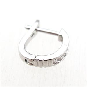 copper Latchback Earrings hook paved zircon, platinum plated, approx 10-12mm [FN11254]