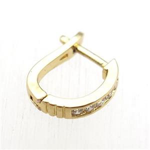 copper Latchback Earrings paved zircon, gold plated, approx 10-12mm [FN11255]