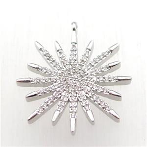 copper sun pendant paved zircon, platinum plated, approx 23mm dia [FN11259]