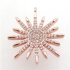 copper sun pendant paved zircon, rose gold, approx 23mm dia [FN11261]