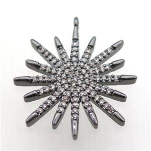 copper sun pendant paved zircon, black plated, approx 23mm dia [FN11262]