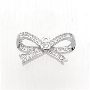 copper knot pendant paved zircon, platinum plated, approx 12-18mm [FN11266]