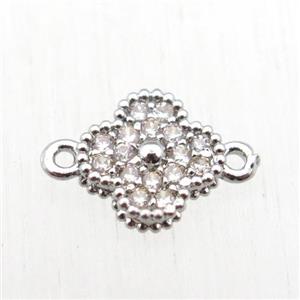 copper clover conncetor paved zircon, platinum plated, approx 8mm dia [FN11271]