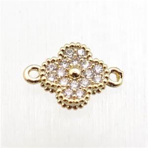 copper clover conncetor paved zircon, gold plated, approx 8mm dia [FN11272]