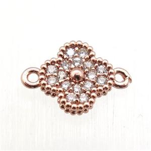copper clover conncetor paved zircon, rose gold plated, approx 8mm dia [FN11273]