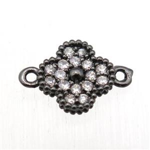 copper clover conncetor paved zircon, black plated, approx 8mm dia [FN11274]