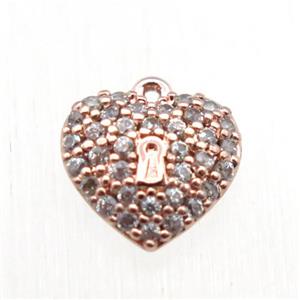 copper heart pendant paved zircon, rose gold, approx 8mm dia [FN11278]