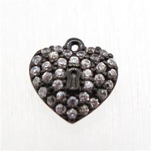 copper heart pendant paved zircon, black plated, approx 8mm dia [FN11279]