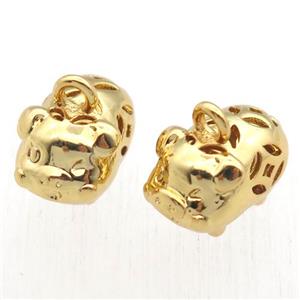 copper pig pendant, gold plated, approx 8-11mm [FN11281]