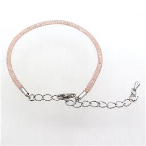 copper mesh bracelet chain with rhinestone, rose gold, approx 3mm, 23cm length [FN11284]