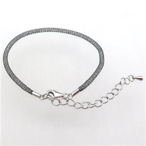 copper mesh bracelet chain with rhinestone, black plated, approx 3mm, 23cm length [FN11285]