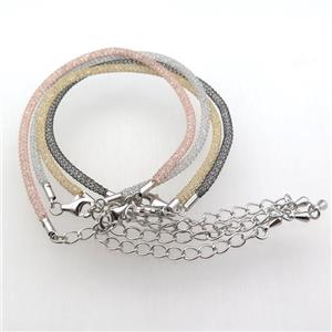 copper mesh bracelet chain with rhinestone, mixed color, approx 3mm, 23cm length [FN11286]