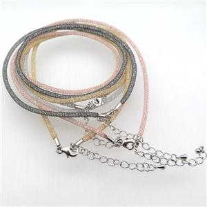 copper mesh nceklace chain with rhinestone, mixed color, approx 3mm, 53cm length [FN11291]