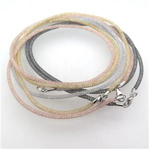 copper mesh nceklace chain with rhinestone, platinum plated, approx 3mm, 26 inch length [FN11296-26MM]