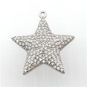 copper star pendant pave zircon, platinum plated, approx 23mm dia [FN11300]