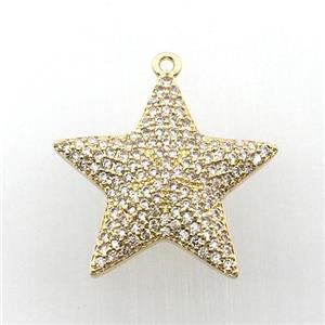 copper star pendant pave zircon, gold plated, approx 23mm dia [FN11301]