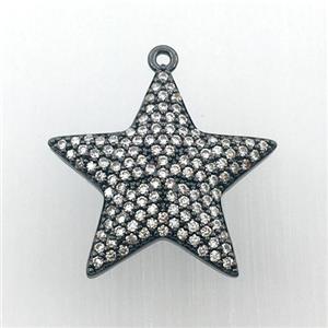 copper star pendant pave zircon, black plated, approx 23mm dia [FN11303]