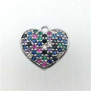 copper heart pendant pave zircon, platinum plated, approx 12mm dia [FN11308]