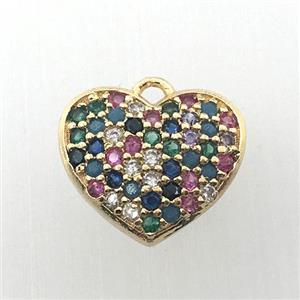 copper heart pendant pave zircon, gold plated, approx 12mm dia [FN11309]