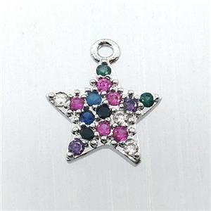 copper star pendant pave zircon, platinum plated, approx 12mm dia [FN11311]