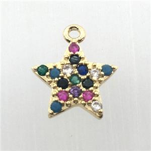 copper star pendant pave zircon, gold plated, approx 12mm dia [FN11312]