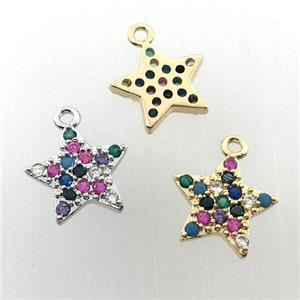 copper star pendant pave zircon, mix color, approx 12mm dia [FN11313]