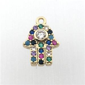 copper hamsahand pendant pave zircon, gold plated, approx 9-12mm [FN11314]