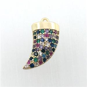 copper horn pendant pave zircon, gold plated, approx 8-14mm [FN11315]