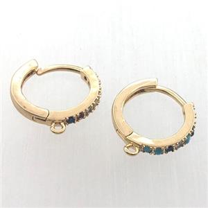 copper huggie earring hoop pave zircon with loop, gold plated, approx 14mm dia [FN11319]