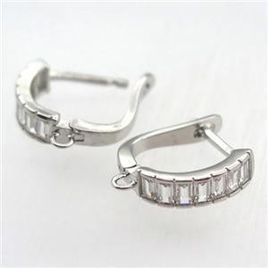 copper Latchback Earrings pave zircon with loop, platinum plated, approx 15mm [FN11320]