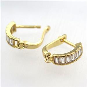 copper Latchback Earrings pave zircon with loop, gold plated, approx 15mm [FN11321]