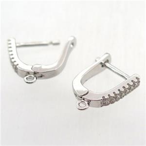 copper Latchback Earrings pave zircon with loop, platinum plated, approx 12-15mm [FN11323]
