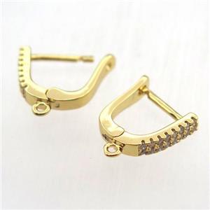 ccopper Latchback Earrings pave zircon with loop, gold plated, approx 12-15mm [FN11324]