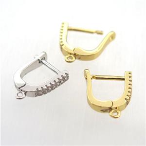 copper Latchback Earrings pave zircon with loop, mixed, approx 12-15mm [FN11325]
