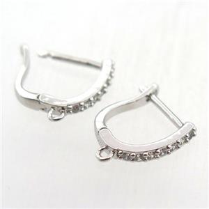 copper Latchback Earrings pave zircon with loop, platinum plated, approx 12-14mm [FN11326]