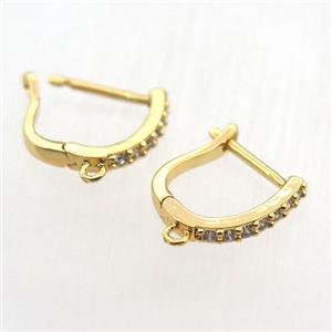 copper Latchback Earrings pave zircon with loop, gold plated, approx 12-14mm [FN11327]