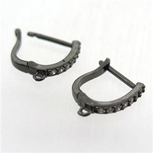 copper Latchback Earrings pave zircon with loop, black plated, approx 12-14mm [FN11329]