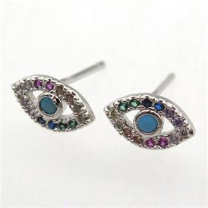 copper Studs Earrings pave zircon, platinum plated, approx 6-10mm [FN11331]