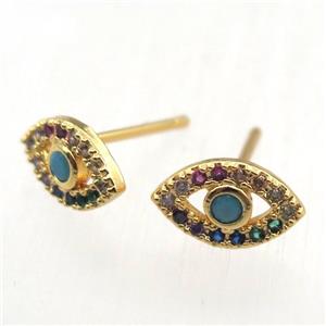 copper Studs Earrings pave zircon, gold plated, approx 6-10mm [FN11332]