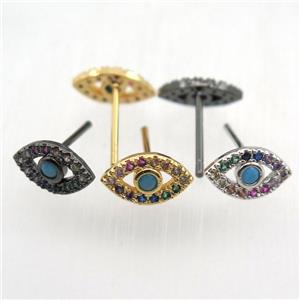 copper Studs Earrings pave zircon, mixed color, approx 6-10mm [FN11334]