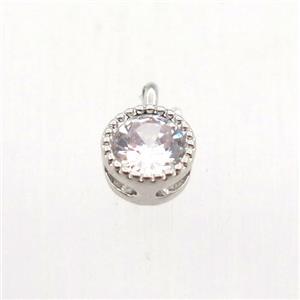 copper pendant pave zircon, circle, platinum plated, approx 5mm dia [FN11345]