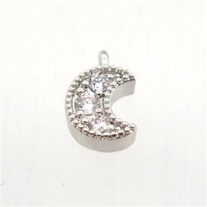 copper pendant pave zircon, moon, platinum plated, approx 6-10mm [FN11350]