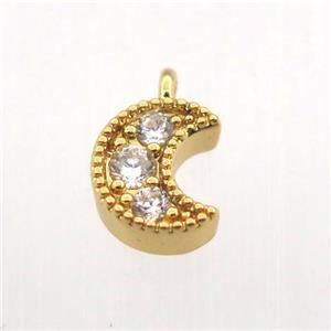 copper pendant pave zircon, moon, gold plated, approx 6-10mm [FN11351]