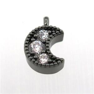 copper pendant pave zircon, moon, black plated, approx 6-10mm [FN11352]